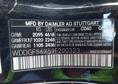 2009 Mercedes-Benz C 350 Sport z USA, uszkodzony, nr VIN WDDGF56X59F200323